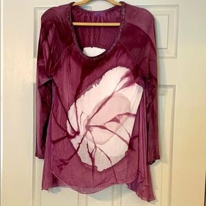 Scandal Elegant Women's Purple Top with Artistic Design Long Sleeve Large